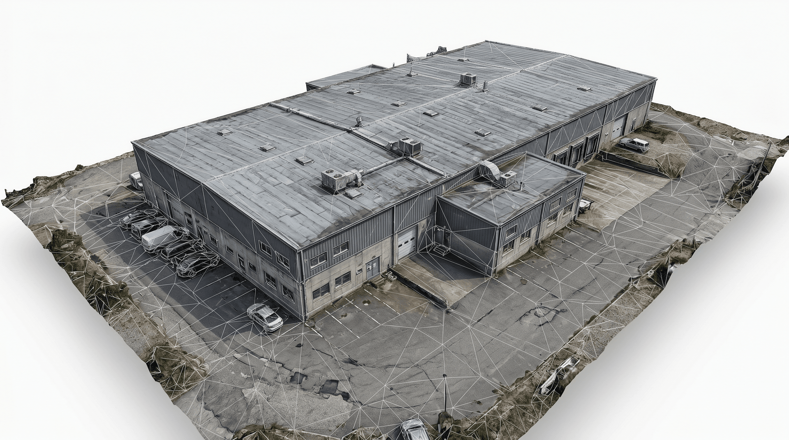 Ugyanaz az építkezés textúrázott 3D fotogrammetriai mesh modellként rekonstruálva