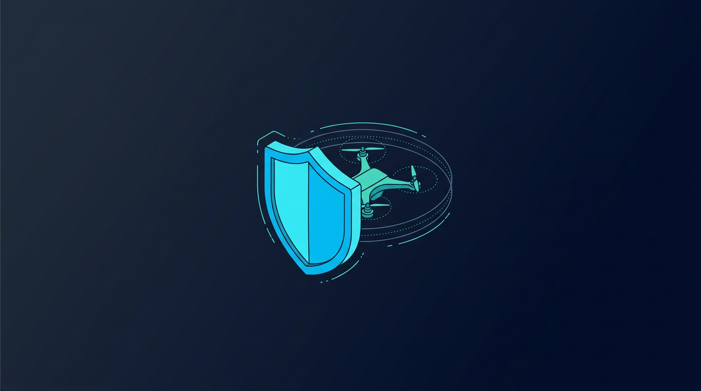 Drón felelősségbiztosítás – pajzs-szimbólum és drón